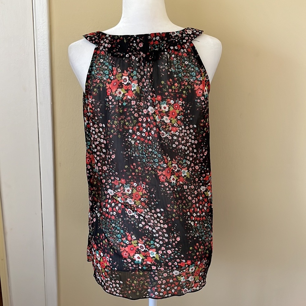 Floral print black sheer blouse - Picture 6 of 7